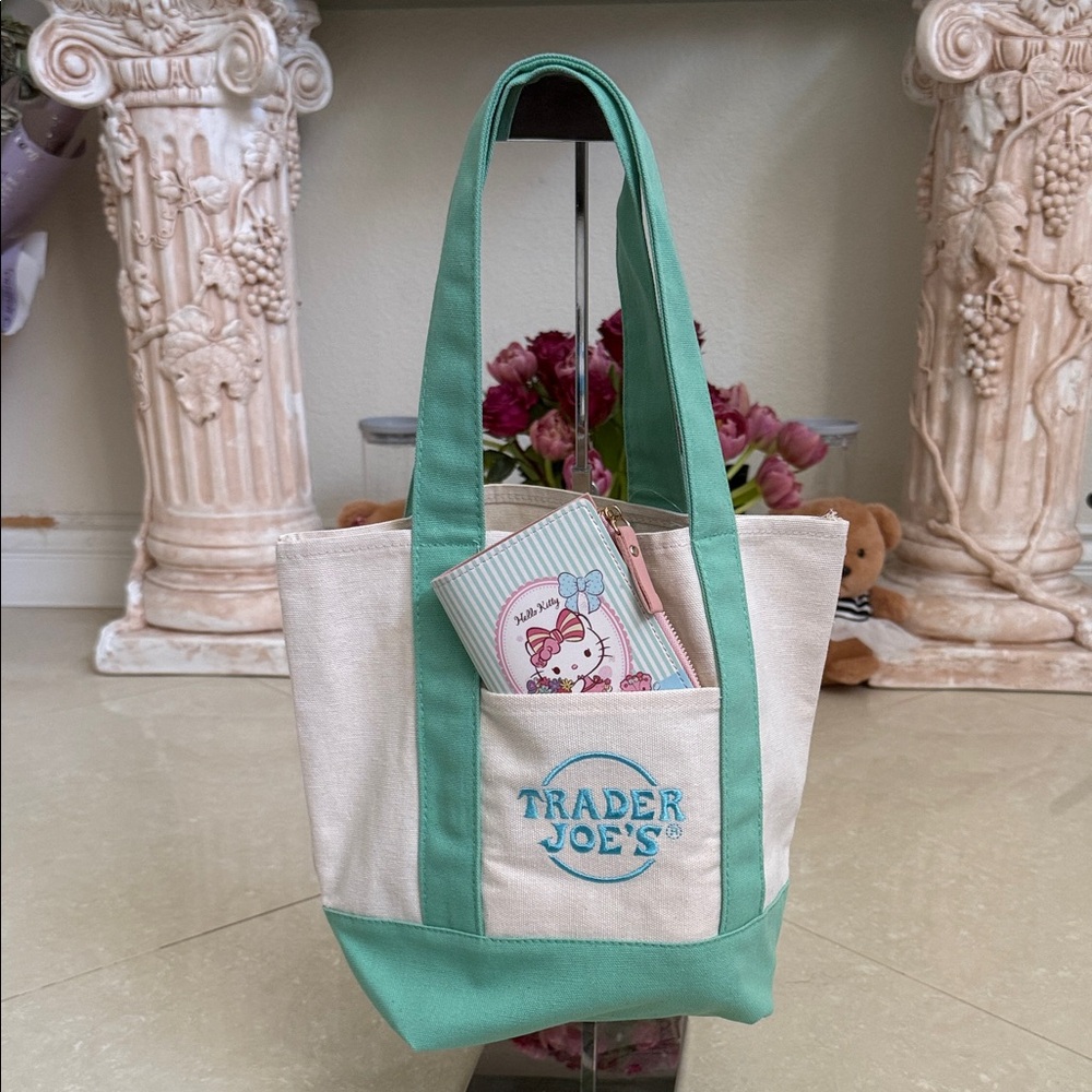 Mint & Cream Canvas Tote Bag with Wallet Matching